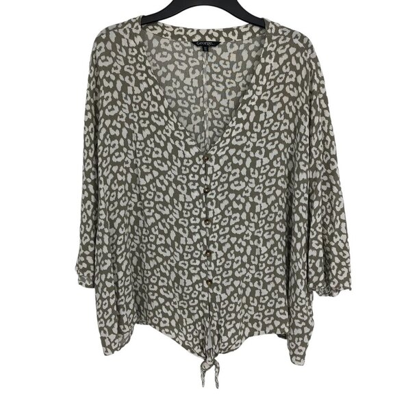 George Women's Grey abstract pattern Button $ Tie Front Dolman Blouse Size XL - Picture 2 of 16